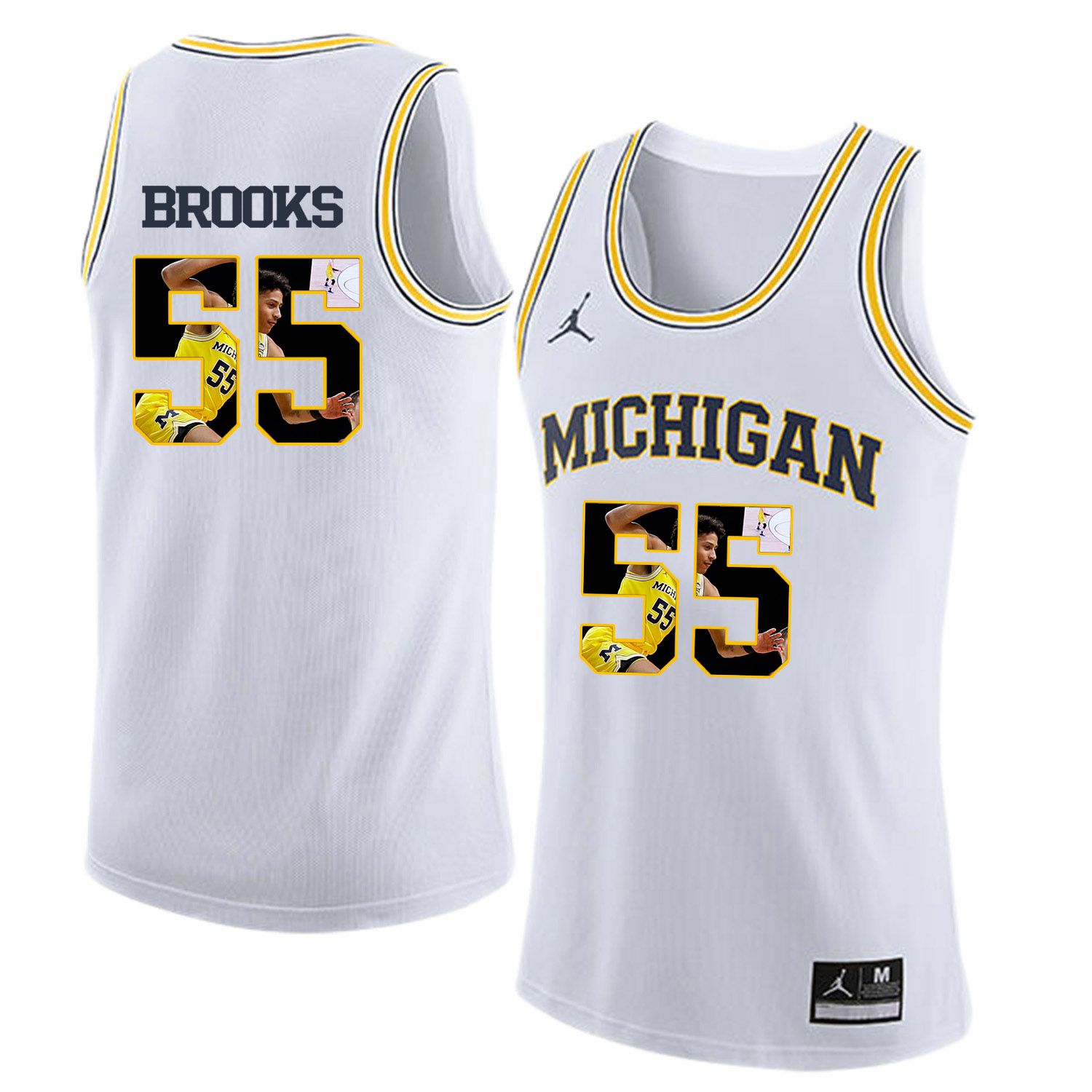 Men Jordan University of Michigan Basketball White #55 Brooks Fashion Edition Customized NCAA Jerseys